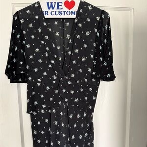 Rixo Floral Black Dress with Short Sleeves